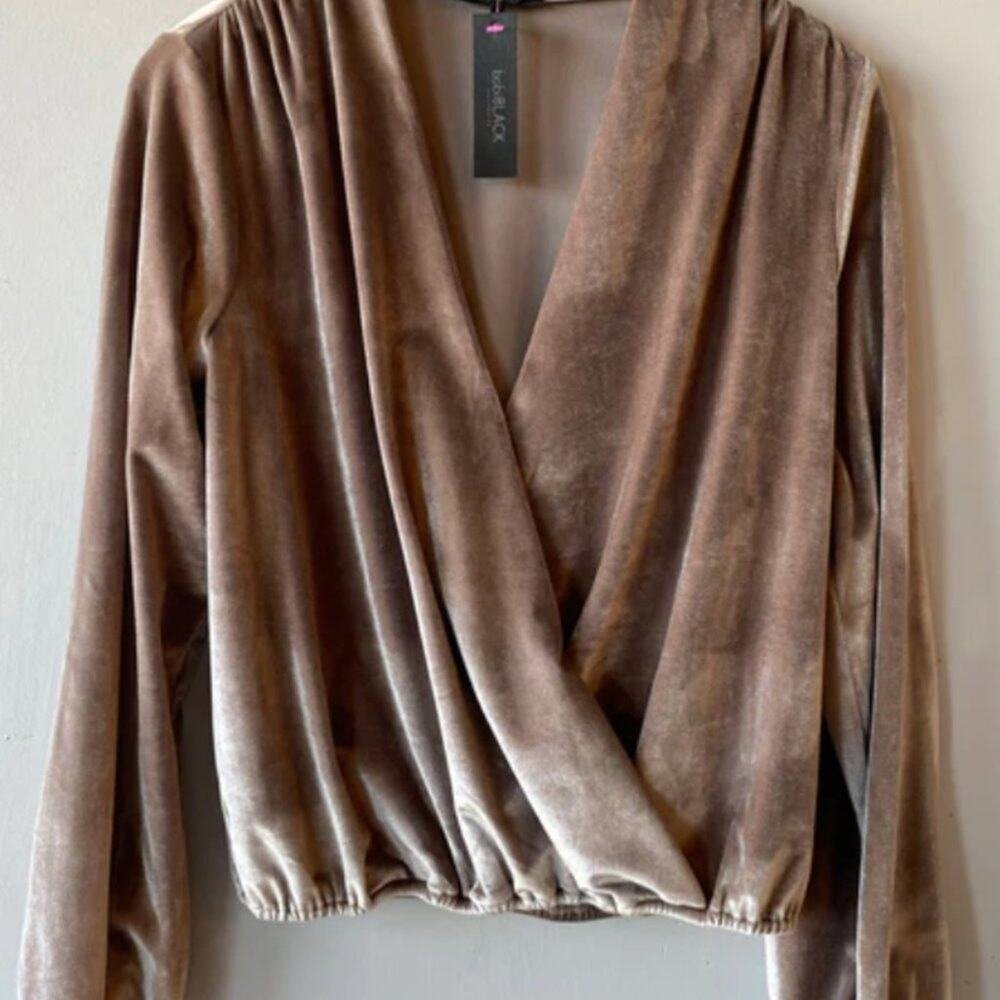 bobi BLACK Los Angelos Taupe Velvet CrossOver Top